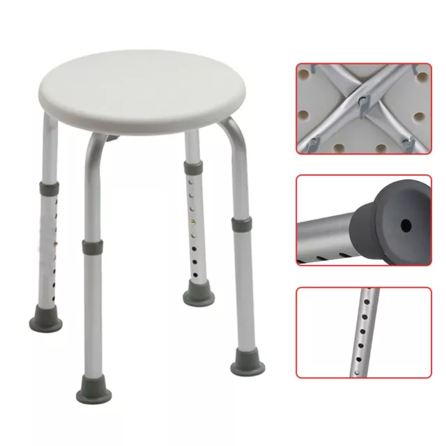 Non-slip Adjustable Round Bath and Shower Stool Seat Chair Lightweight Aluminium