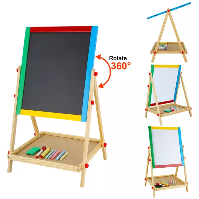 Kids 2 in 1 Wooden Blackboard Whiteboard Children Art Easel Chalk Drawing Board