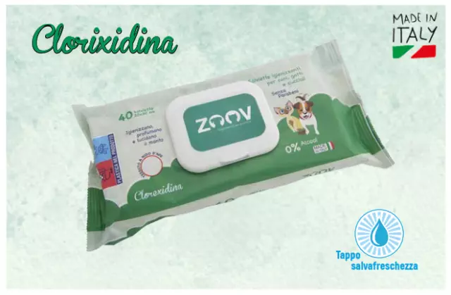 Salviette Cane/Gatto Igieniche Detergenti Con Clorexidina Profumate 40 Pezzi