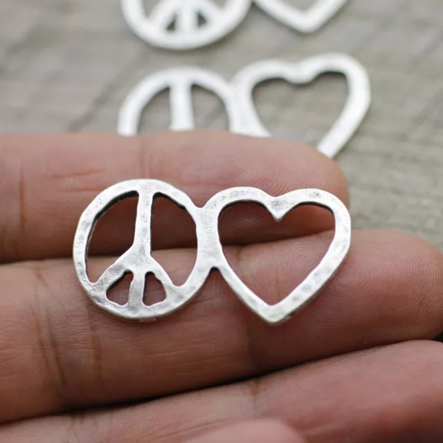 10 Love and Peace Herz Verbinder, Armbandverbinder DIY Schmuck Zubehör
