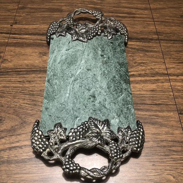 GODINGER Silver Art Co Green Marble Charcuterie Cheese Board Serving Tray Grapes