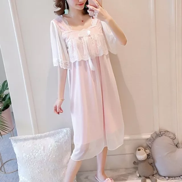 Women Lolita Nightgown Dress Lace Princess Fairy Sleepwear Ruffles Sleeve Ladies