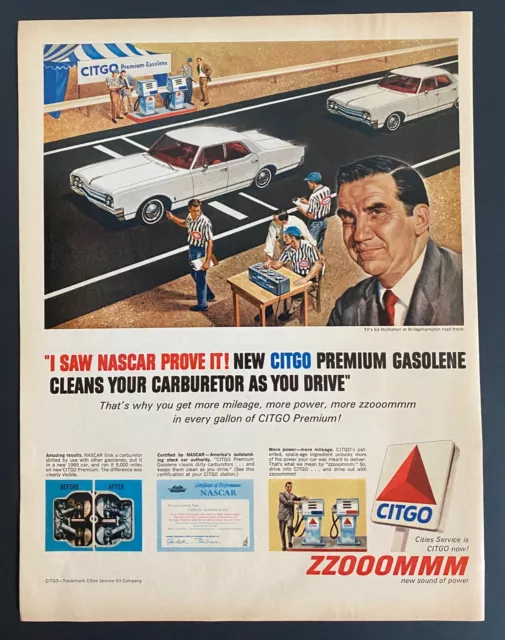 1965 vintage Ad for CITGO Gasoline NASCAR Ed McMahon says It Proves it!