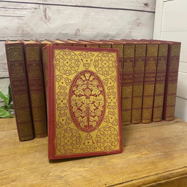 The Standard American Encyclopedia Hardcover Books 14 Volume Set Red Gold 1930s