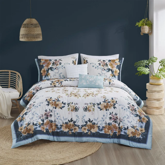 Elegant Cotton Cover Colors Floral 5 pcs Cal King Queen Comforter Set New