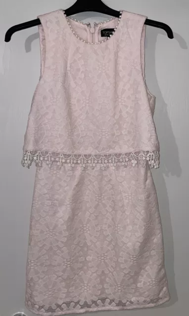 Topshop Size 6 Dress Baby Pale Pink Crochet Lace Lined Wedding Vintage Style