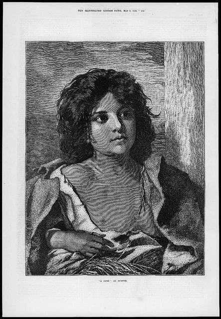 1874 FINE ART Antique Print - Gipsy Richter Herbert Davis Coat Girl (113)