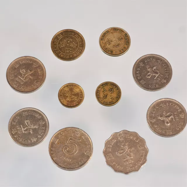 1948 - 1980 Hong Kong Coins Lot Of  10 Different Denominations Dollars And Cents