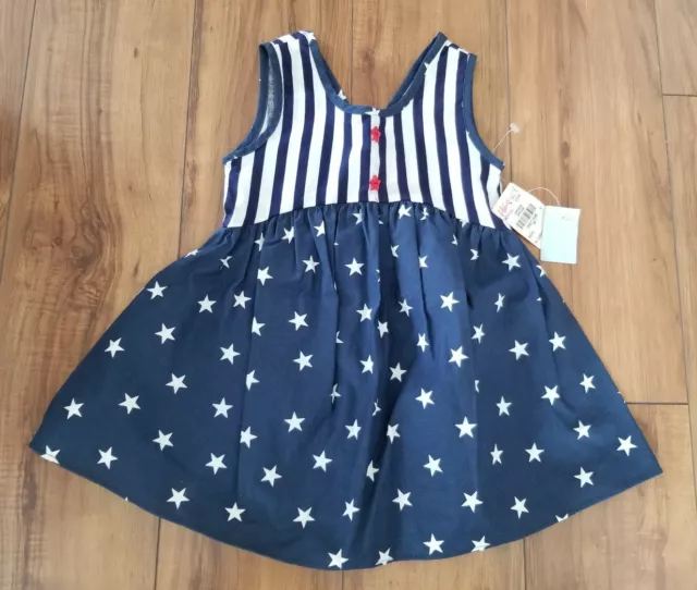 Vintage BONNIE JEAN Red White Blue STARS STRIPES Dress TODDLER GIRLS SZ 2T NWT