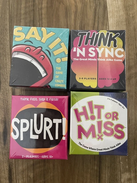 NEW HIT OR Miss Card Game Gamewright SPLURT! Say It! THINK’N SYNC 4 ...