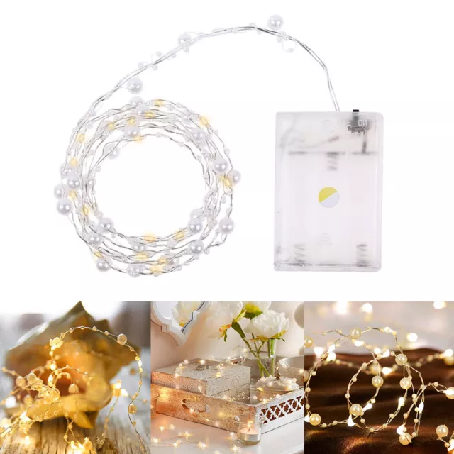 LED Battery Operated Pearl Fairy String Lights Party Christmas Lamp Warm White