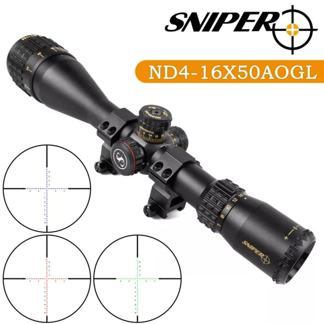 Sniper 4-16X50 Rifle Scope Illuminated Reticle 30mm tube Elevation Lock Ring