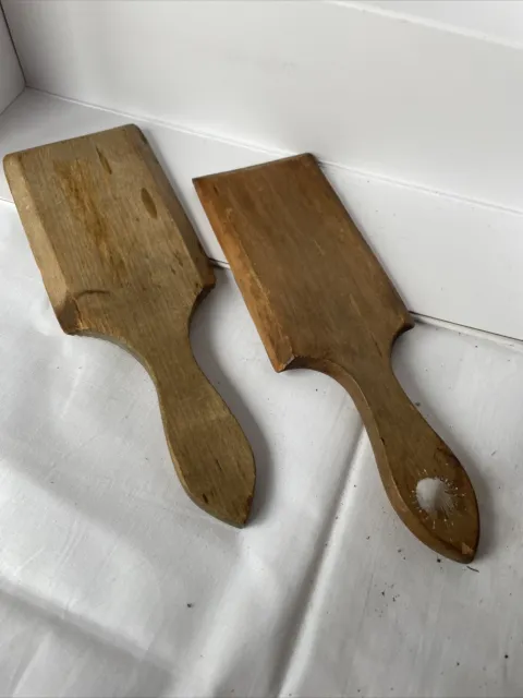 Vintage Treen Kitchenalia Traditional Wooden Butter Pats / Paddles Pair