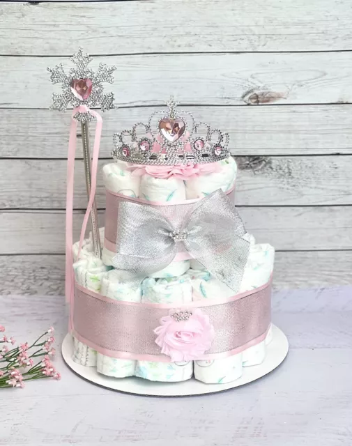 2 Tier Princess Diaper Cake Baby Shower Girl Table Centerpieces