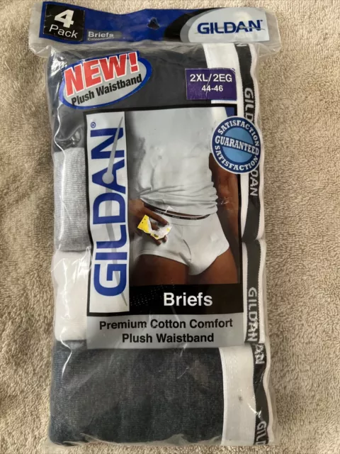 Gildan Men's Size 2X (44-46) 4-Pack Premium Cotton Comfort Waistband Briefs