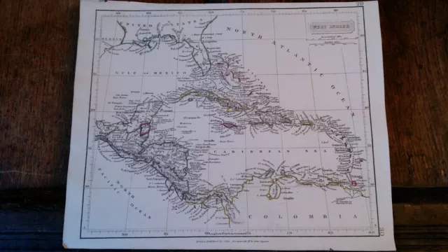 1842 Original Antique Map West Indies & Sw United States -John Arrowsmith London