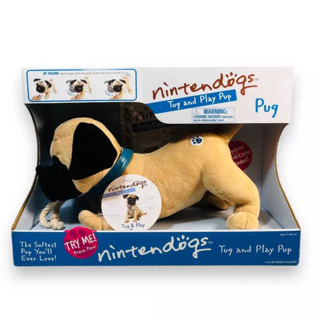 NEW 2006 Nintendo NINTENDOGS Tug & Play Pup PUG Toy Plush RARE & WORKING