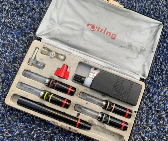 Cased Rotring Art Pen set. Four Pen Set. Well used but still working order.