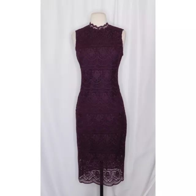 Anthropologie SHOSHANNA Purple Lace Sheath Dress Fitted Knee Length Scallop ~ 2 2