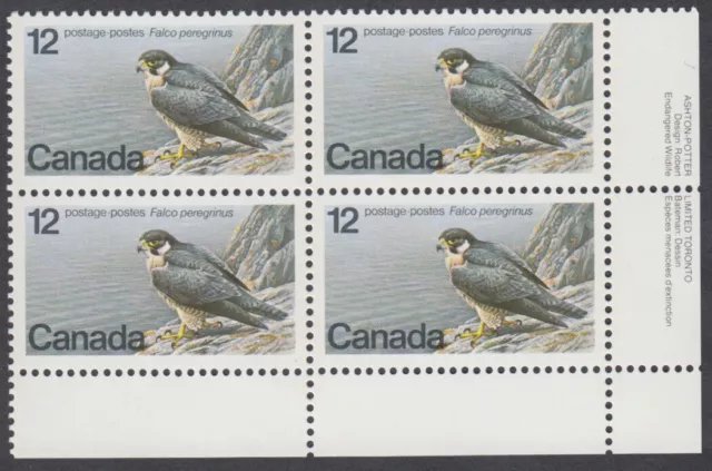Canada - #752 Endangered Wildlife - Peregrine Falcon Plate Block - MNH
