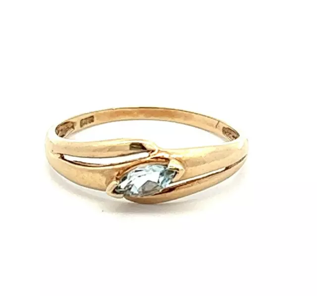 9Ct Yellow Gold Ring With Marquise Cut Blue Gemstone