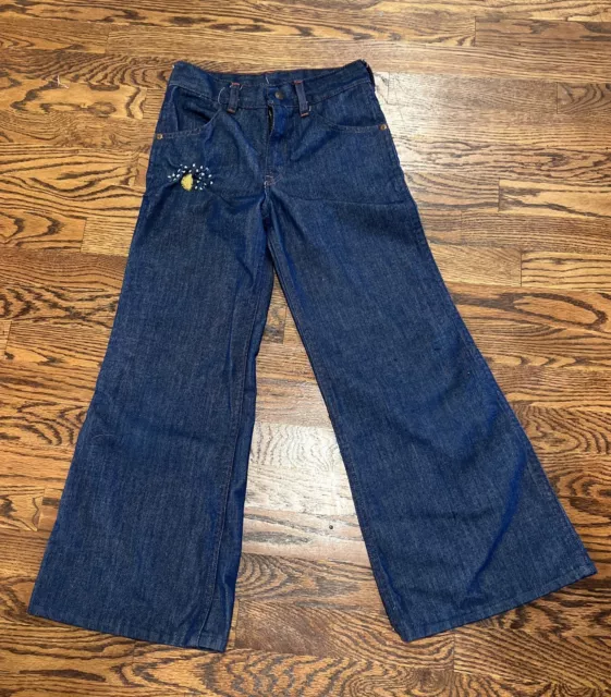 Vintage TOUGHSKINS Sears Jeans Girls Size 10 Bell Bottom Zipper Embroidered