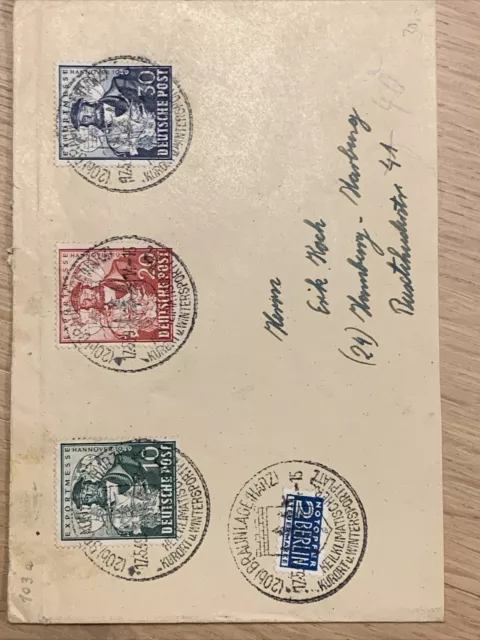 Briefmarken Alliierte Besatzung 1949 Sonderstempel Exportmesse Hannover Ganzsach