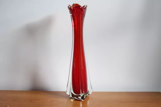 Mid-Century Murano Style Art Glass Ruby Red Vase 12.5" (32cm) Tall