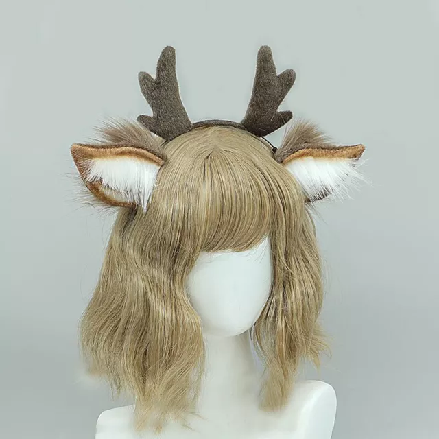 Cute Deer Ears Headdress Plush Antler Hairband Furry Headband Anime Cosplay Prop