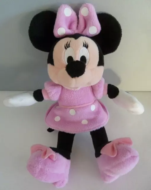 Z. DOUDOU PELUCHE DISNEY NICOTOY SOURIS MINNIE ROBE ROSE POIS BLANC 22cm TTBE