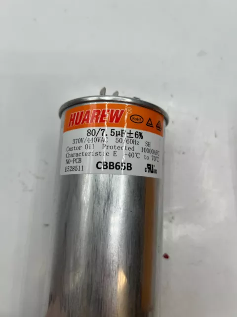 HUAREW Capacitor CBB65B  80/7 370v/450vac 50/60hz Castor Oil Protected E187356