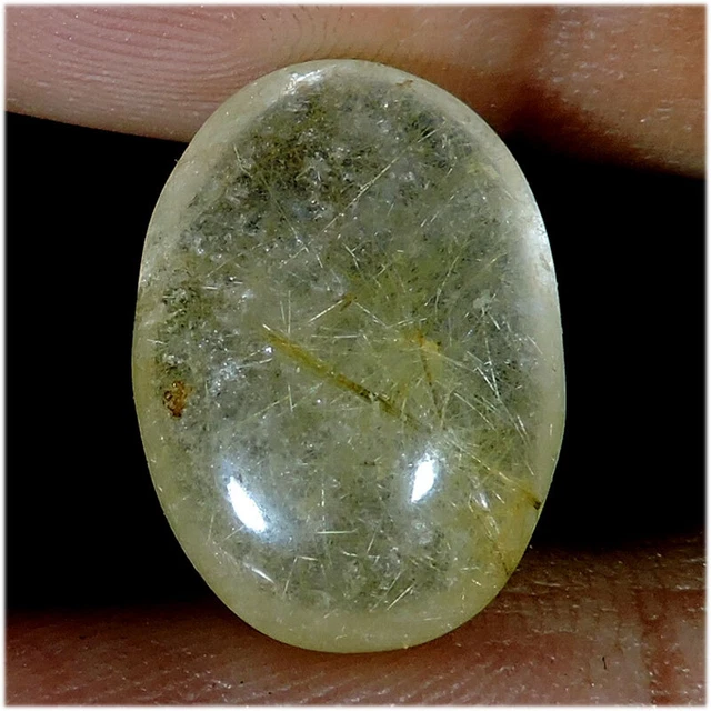 13.30 Cts Naturel Doré Aiguille Rutile Quartz Ovale Cabochon Desseré Gemme