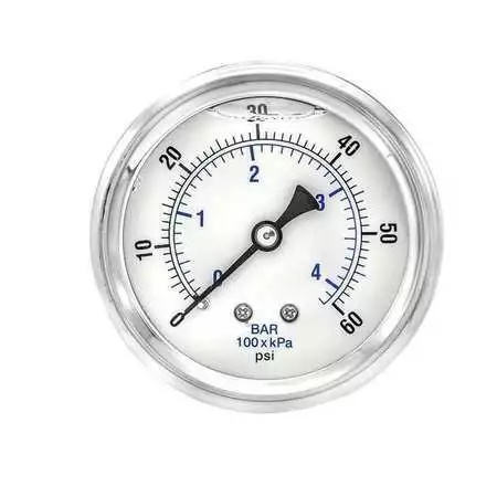 Pic Gauges Pro-202L-254D Pressure Gauge, 0 To 60 Psi, 1/4 In Mnpt, Stainless