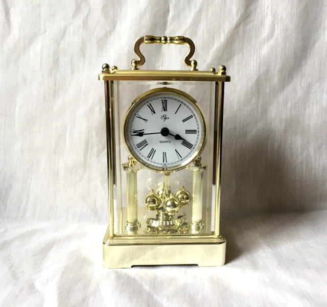 VINTAGE ELGIN ANNIVERSARY Brass Carriage Mantel Clock Quartz Made in