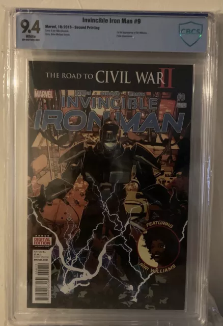 Invincible Iron Man #9 2nd Print CBCS 9.4 NM | 1st Full Riri (Ironheart)
