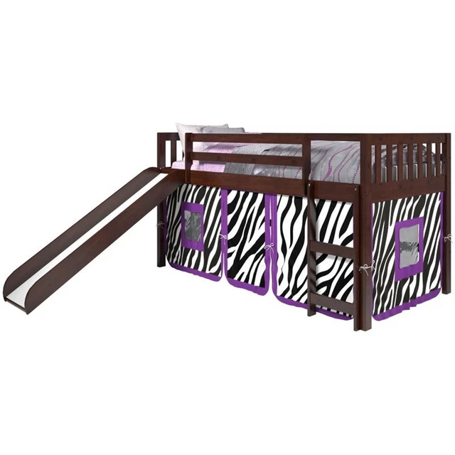Donco Kids Twin Solid Wood Mission Low Loft Bed with Zebra Tent in Cappuccino
