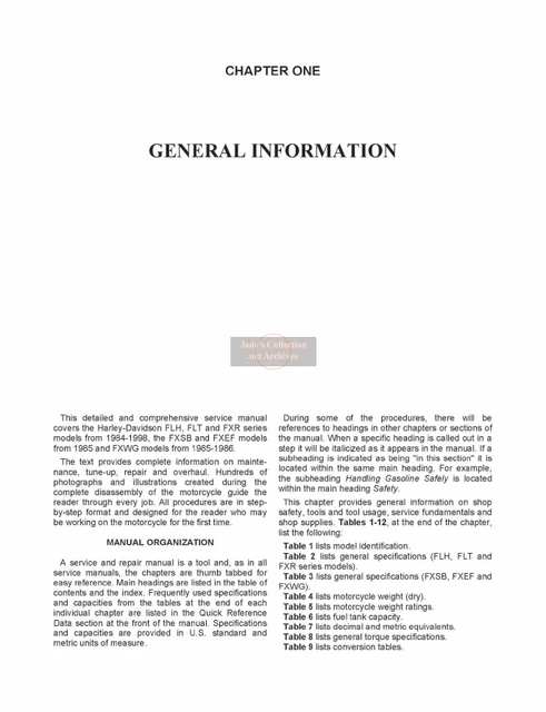 Harley Davidson FLH FLT FXR 1984 to 1998 - Service Manual Workshop 910pag - ENG