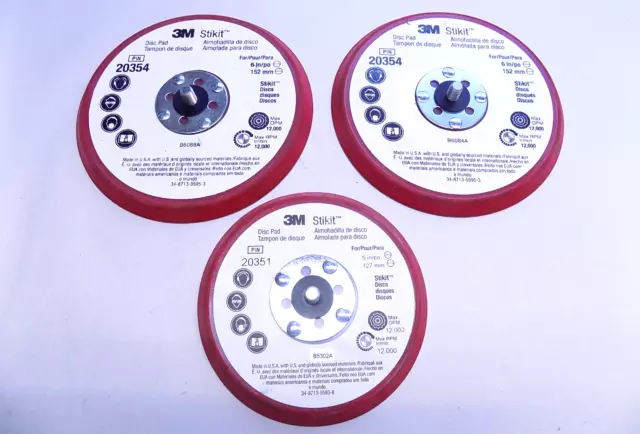 3 Each 3M Stikit 6" & 5" Low Profile PSA Back-Up Pads *Brand New*