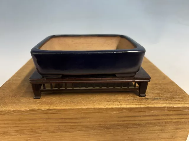 Dark Blue Glazed Shohin Size Tokoname Bonsai Tree Pot By Yamafusa 5 3/8”