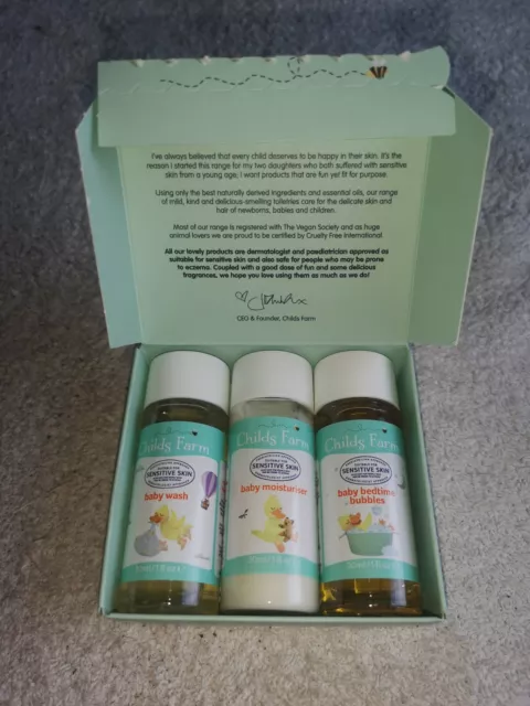 Childs Farm body wash, bedtime bubbles & moisturizer 30ml of each BNIB