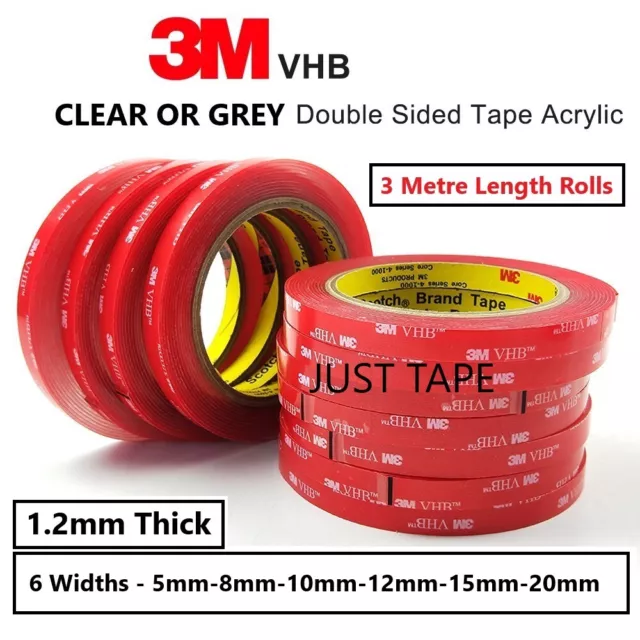 Double Sided Tape 3M Vhb Roll Self Adhesive Sticky Tape Pads Clear & Grey Rolls