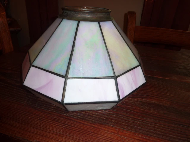 Vintage Tiffany Style Translucent White Pinks Slag Glass Lamp Ceiling Shade