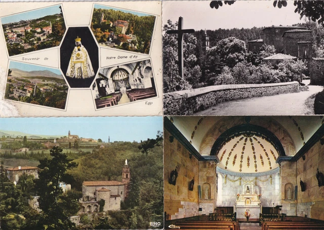 LOT DE 4 cartes postales postcards 10X15cm NOTRE-DAME D'AY ARDECHE EUR ...