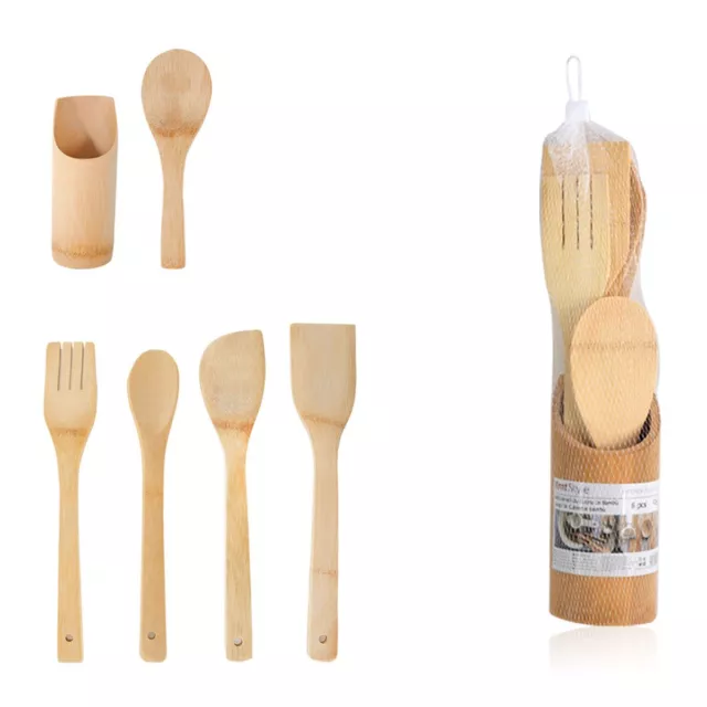 Set 5 pezzi di Untesili per Cucina in Legno Antigraffio Pentole e Padelle