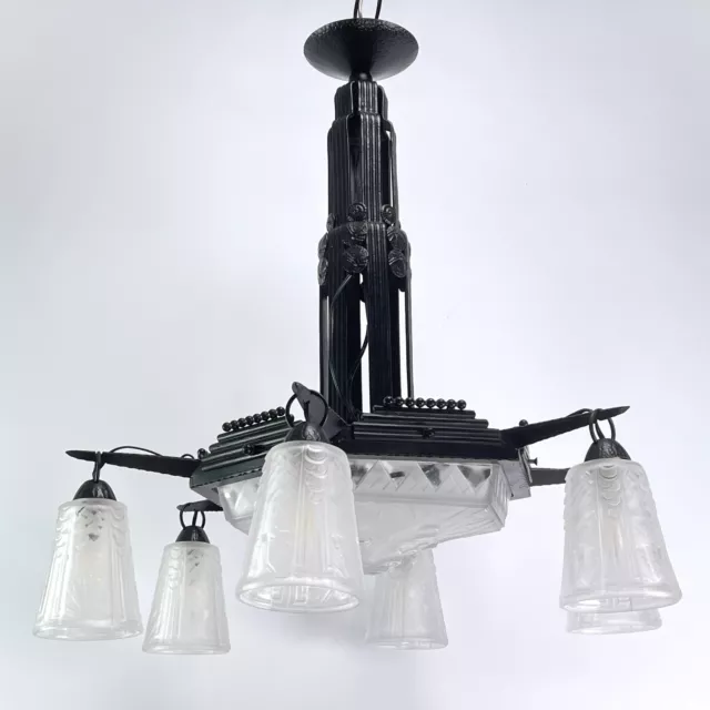 Art Deco Chandelier From Muller Freres Lunéville Wrought Iron From Jag To 1930