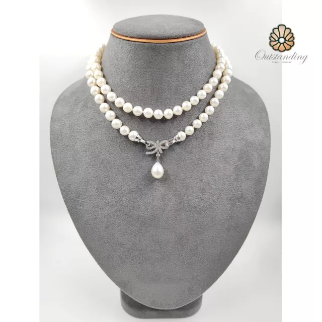 30" Super Luster White Natural Seawater Akoya 9mm Pearl Necklace PT950 Platinum