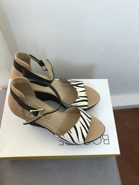 Sandales A Talon Compensées Cuir Bocage Taille 38