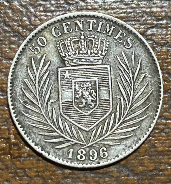 1896 50 centimes Leopold II Silver.835 XF Congo Belgian Free State