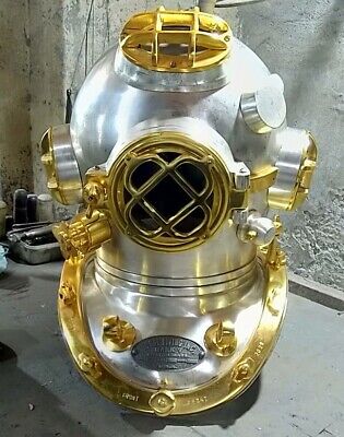 Vintage Diving Helmet Heavy Model Silver and Gold Plated Perfect Mark V Helmets
