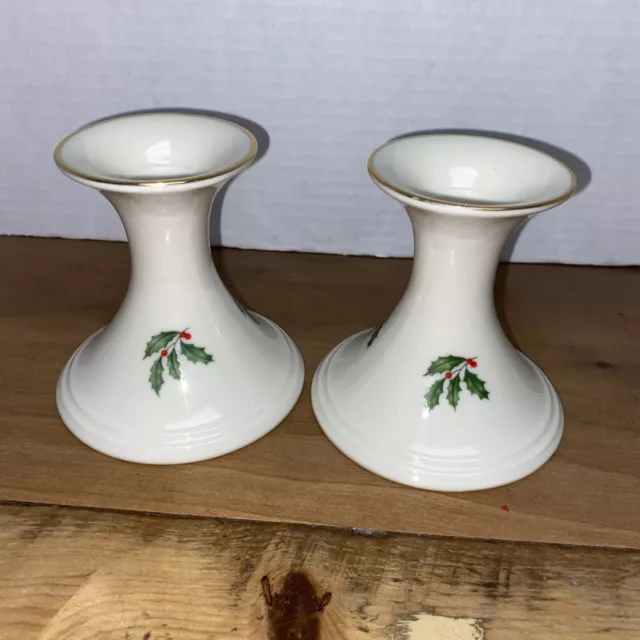 Pair Of Vintage Lenox Holiday Christmas Candlestick Holders Special Edition